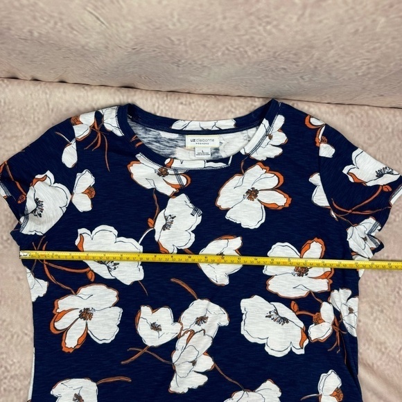 Liz Claiborne navy floral cotton T-shirt size large - Picture 8 of 11